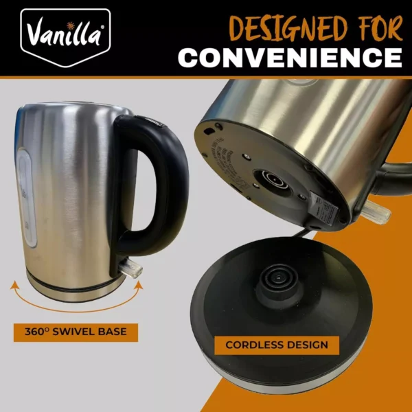 Low Wattage Brushed Stainless Steel Cordless Kettle - Vanilla - Image 2